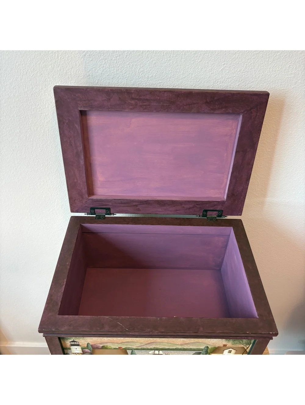 Keepsake Box Hand-Painted Coastal Lighthouse Wooden Folk Art Decor
